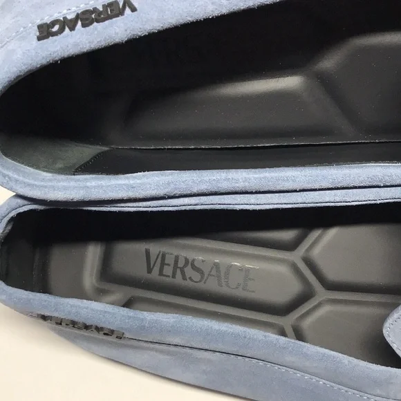 New Authentic Versace Villa Suede Driver Shoes – Blue (Size 47)